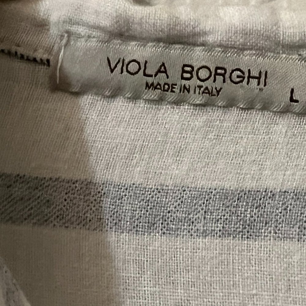 Viola Borghi Women's Shirt Dress Striped Linen Roll Tab Sleeve Size L Italy - Picture 4 of 10